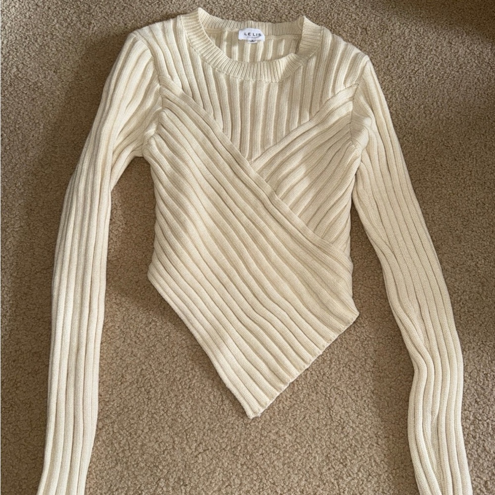 Le Lis Cream Ribbed Knit Top